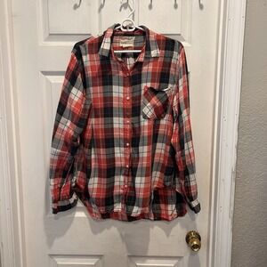 Denim Supply Ralph Lauren Boyfriend Plaid Flannel Shirt‎ Women XL Red White Blue